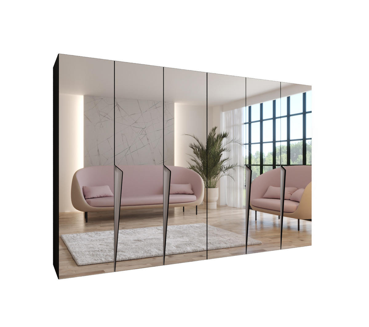 DREHTÜRENSCHRANK 202/300/52 6-türig - Beige/Schwarz, Holz/Metall (300/202/52cm) - Abiks Möbel