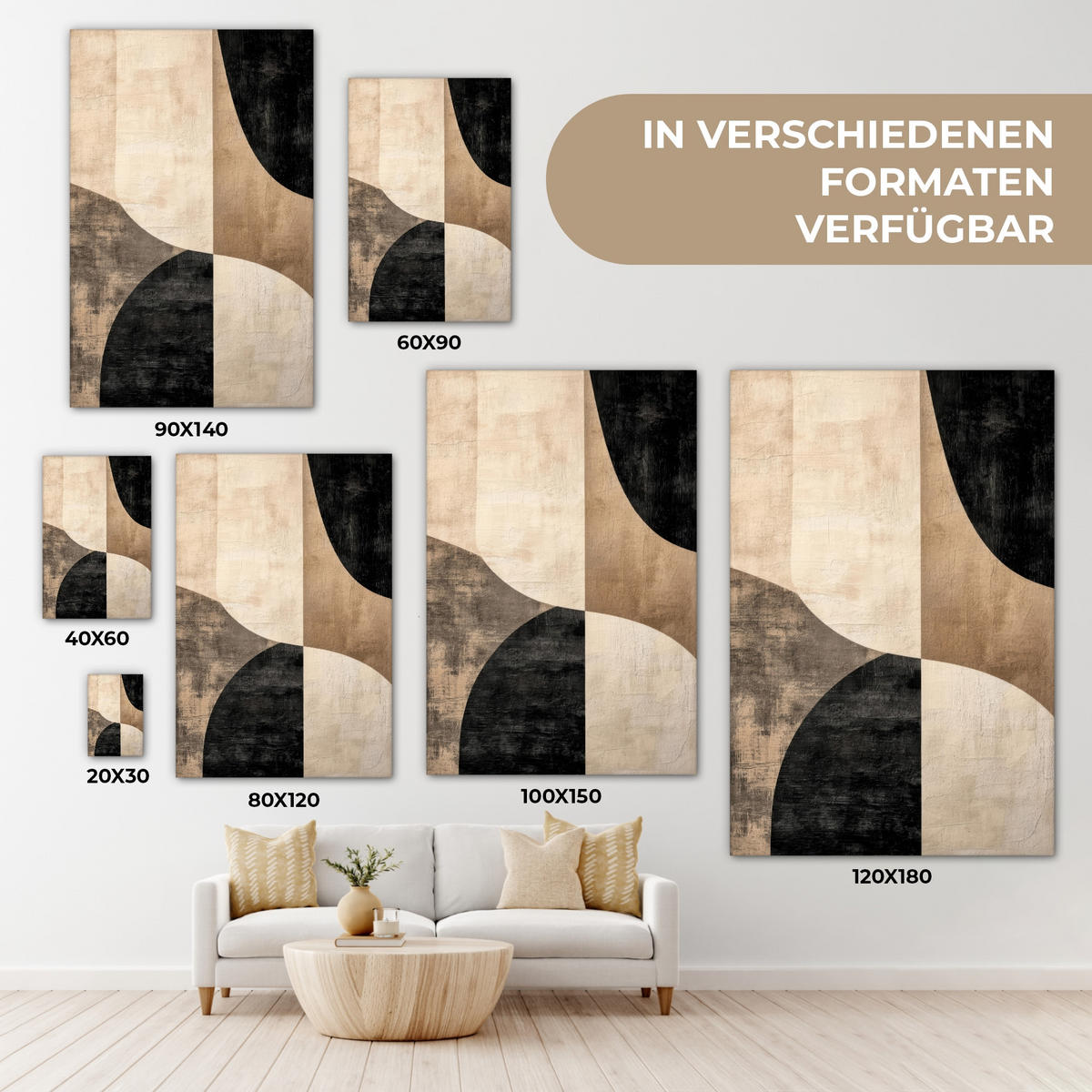 LEINWANDBILD Abstrakt - Flugzeuge - Schwarz - Rund Deko XXL 80x120 cm - Beige, Textil (80/120cm) - MuchoWow