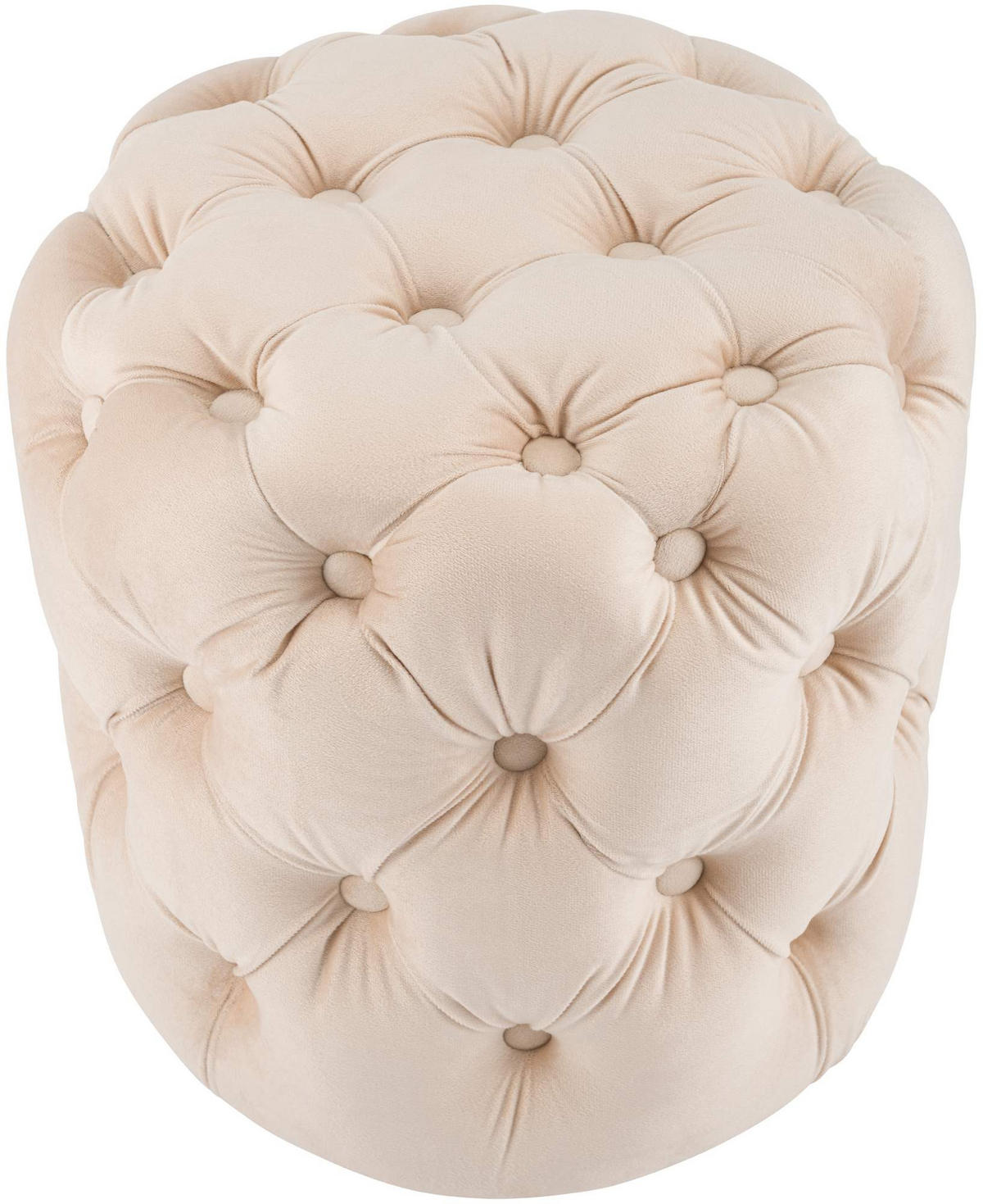 SITZPOUF rund Samt Creme - Eukalyptusholzfarben/Creme, Holz/Textil (42/46/42cm) - CLP