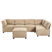 MODULARES 6-Sitzer Sofa Cord mit Seitentaschen und Schlaffunktion 308/154/82 cm Sandfarben - Sandfarben, Kunststoff/Textil (154/82/308cm) - Redom