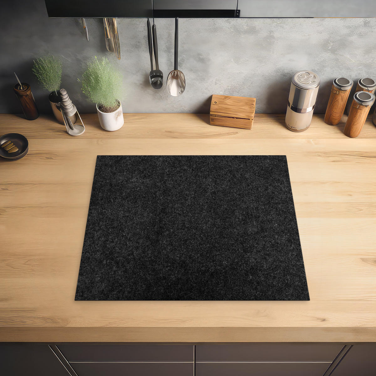 HERDABDECKPLATTE Granit - Schwarz - Granitstruktur - Dunkel Ceranfeldabdeckung 59x52 cm - Schwarz, Kunststoff (59/52/0.2cm) - MuchoWow