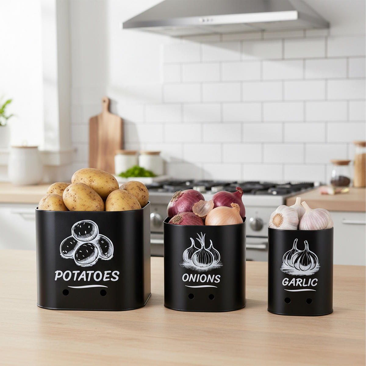 3XDÓZA na brambory - černá, kov - Relaxdays