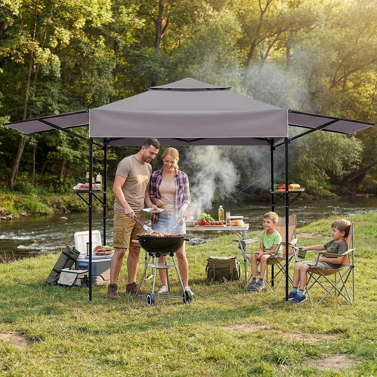 GRILLPAVILLON faltbar 380 x 100 x 240 cm Anthrazit - Anthrazit, Metall (100/240/380cm)