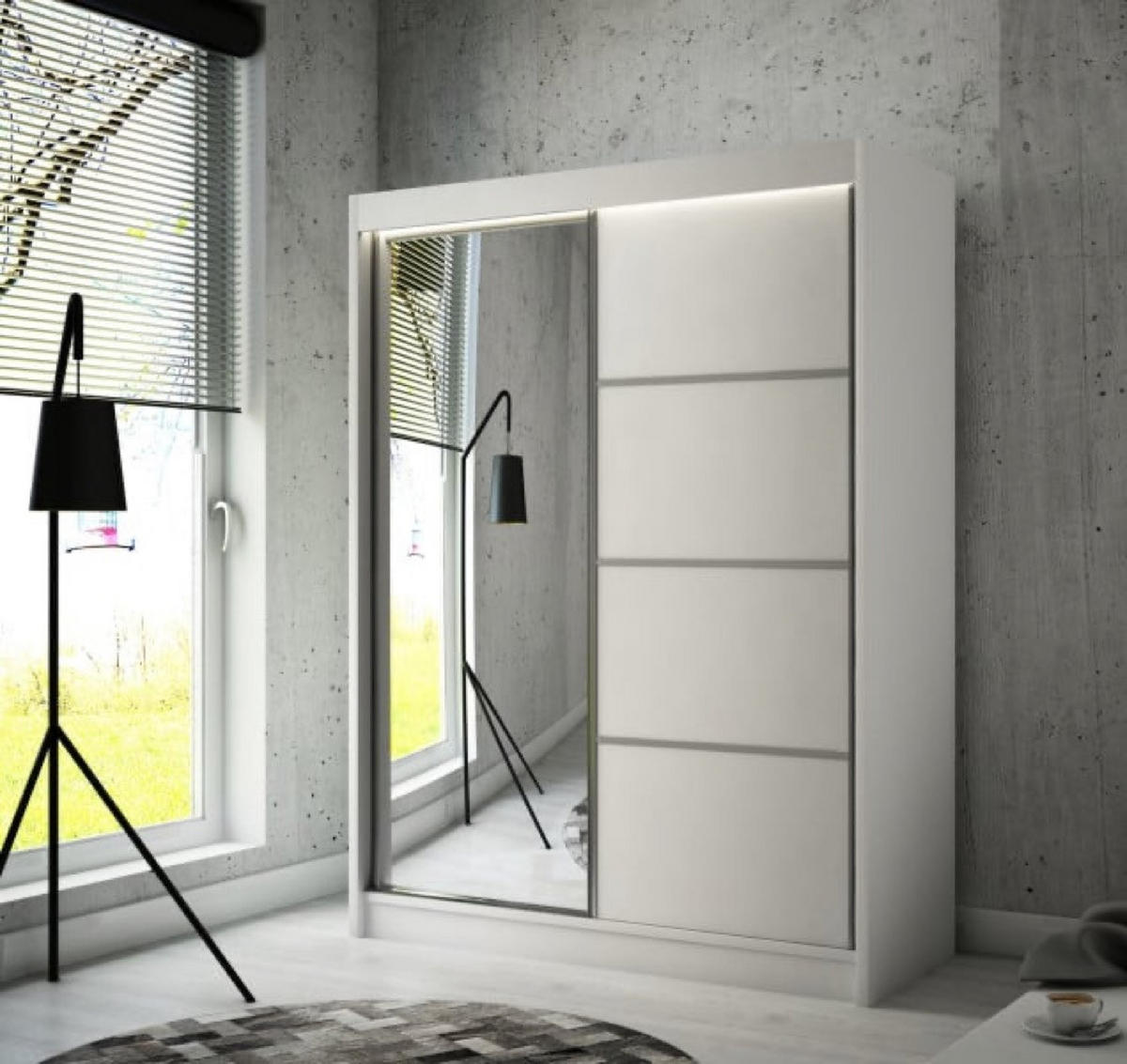 SCHRANK Weiß PAKO Schiebetür Mit Spiegel 120 cm 120x61x215 cm - Weiß, Holzwerkstoff (120/215/61cm) - Sepro Meble