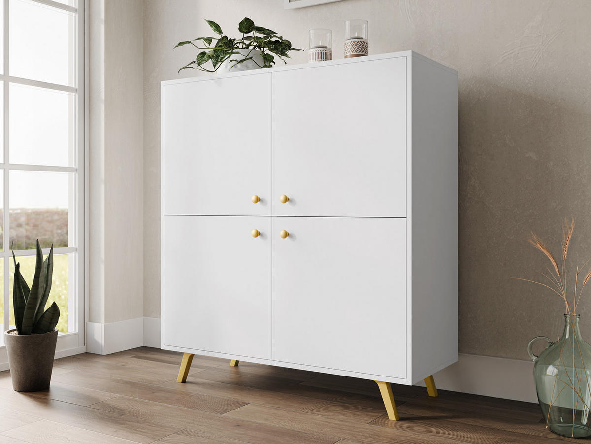 TÜRKOMMODE Siena 4D - Goldfarben/Weiß, Holzwerkstoff/Metall (100/112/41cm) - MIRJAN24
