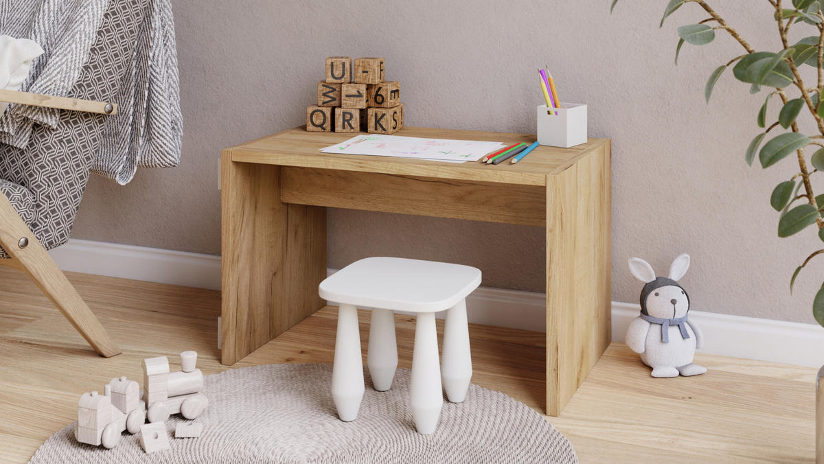 BEISTELLTISCH Rechteckig Eiche Gold mit Ablage und Rollen - Eichefarben, Holzwerkstoff (40/40/66cm) - designimpex