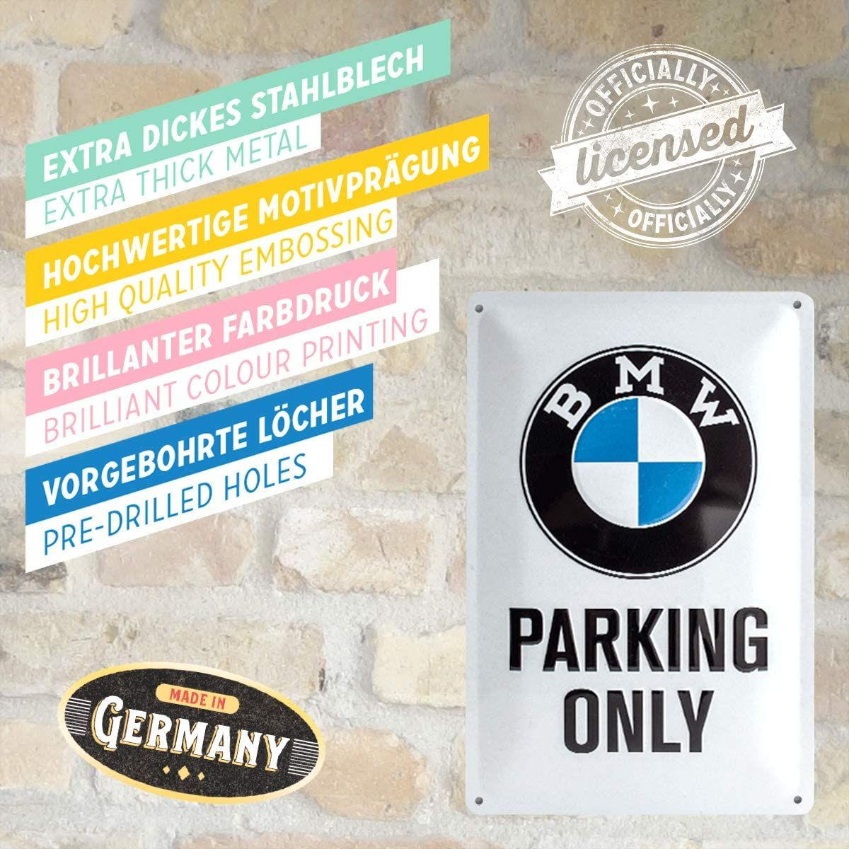 BLECHSCHILD 20/30 cm BMW Parking Only White - Multicolor, Metall (20/30/0.2cm) - Nostalgic-Art