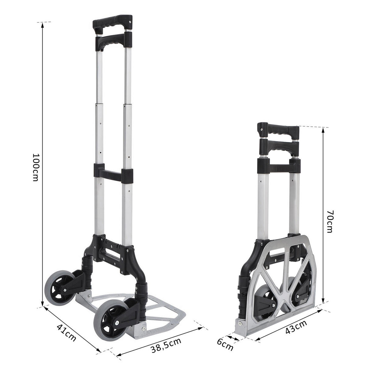 ALU Sackkarre, Transportkarre - Schwarz, Metall (385/100/41cm) - HOMCOM