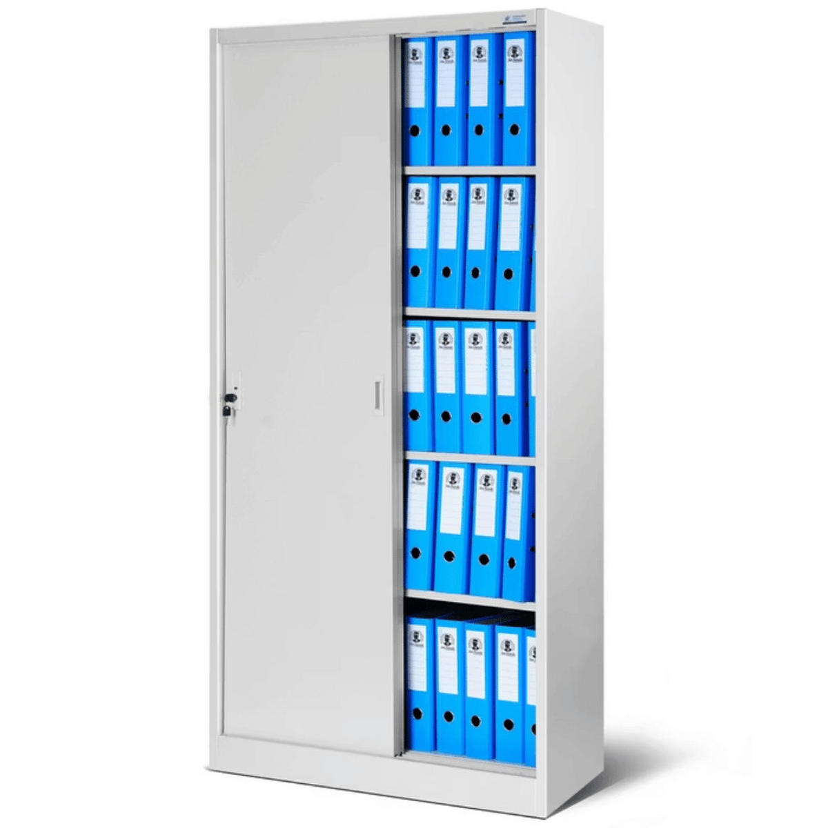 AKTENSCHRANK abschließbar ROLF mit Schiebetüren 185x90x40cm Grau - Grau, Metall (90/185/40cm) - DELUKE