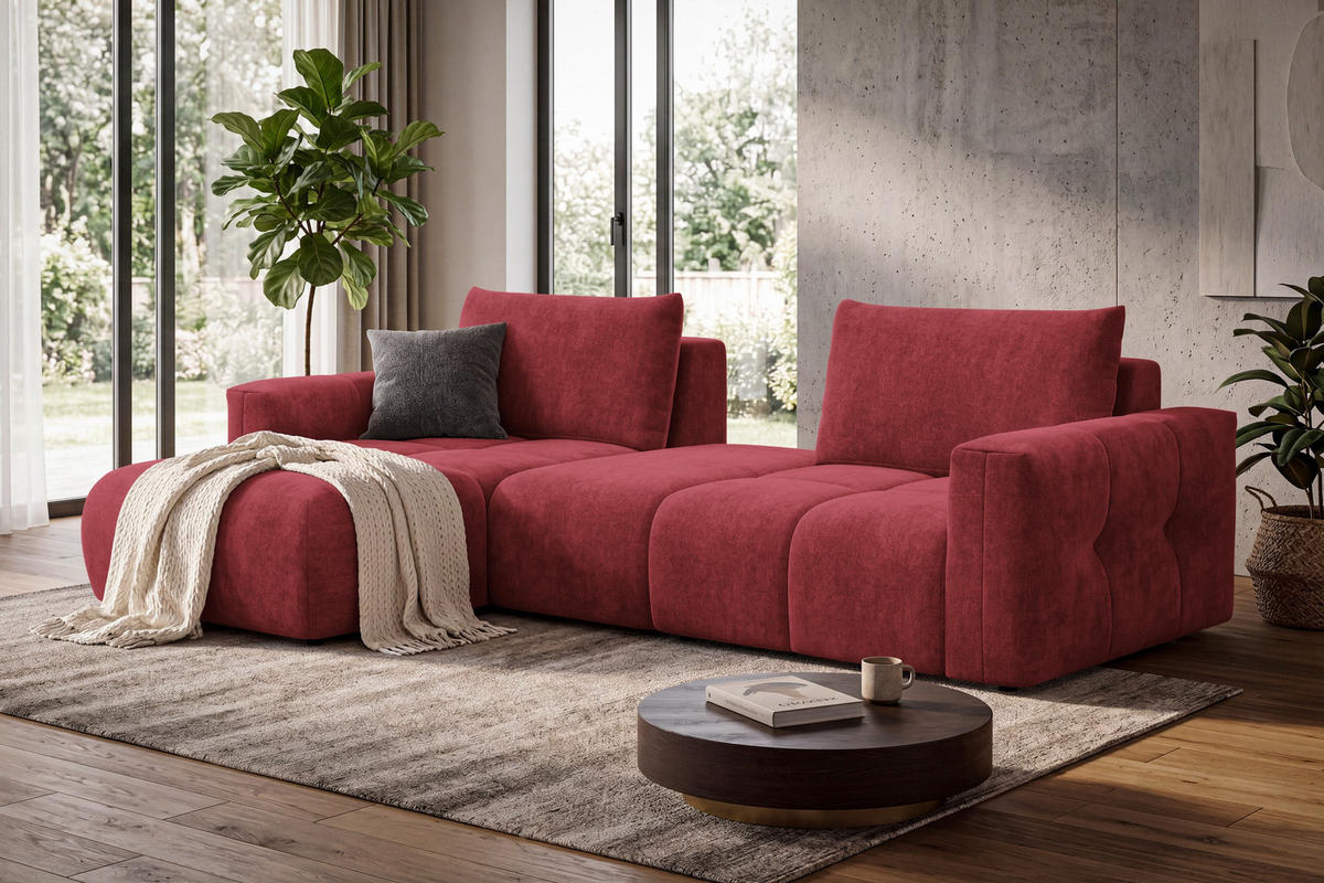 ECKSOFA VERONA 4-Sitzer LINKS, Dunkelrot - Schwarz/Dunkelrot, Holz/Textil (282/173cm) - Courtois Laville