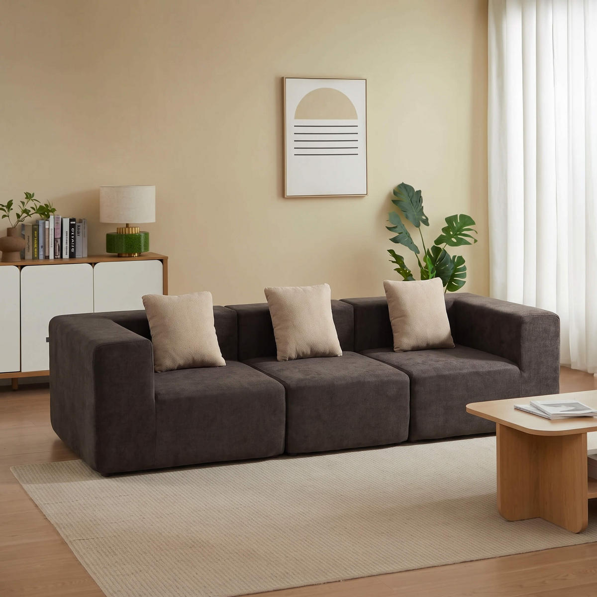SOFA Pure 3-Sitzer - Braun Sand - Braun, Textil (300/62/100cm) - COCO Living