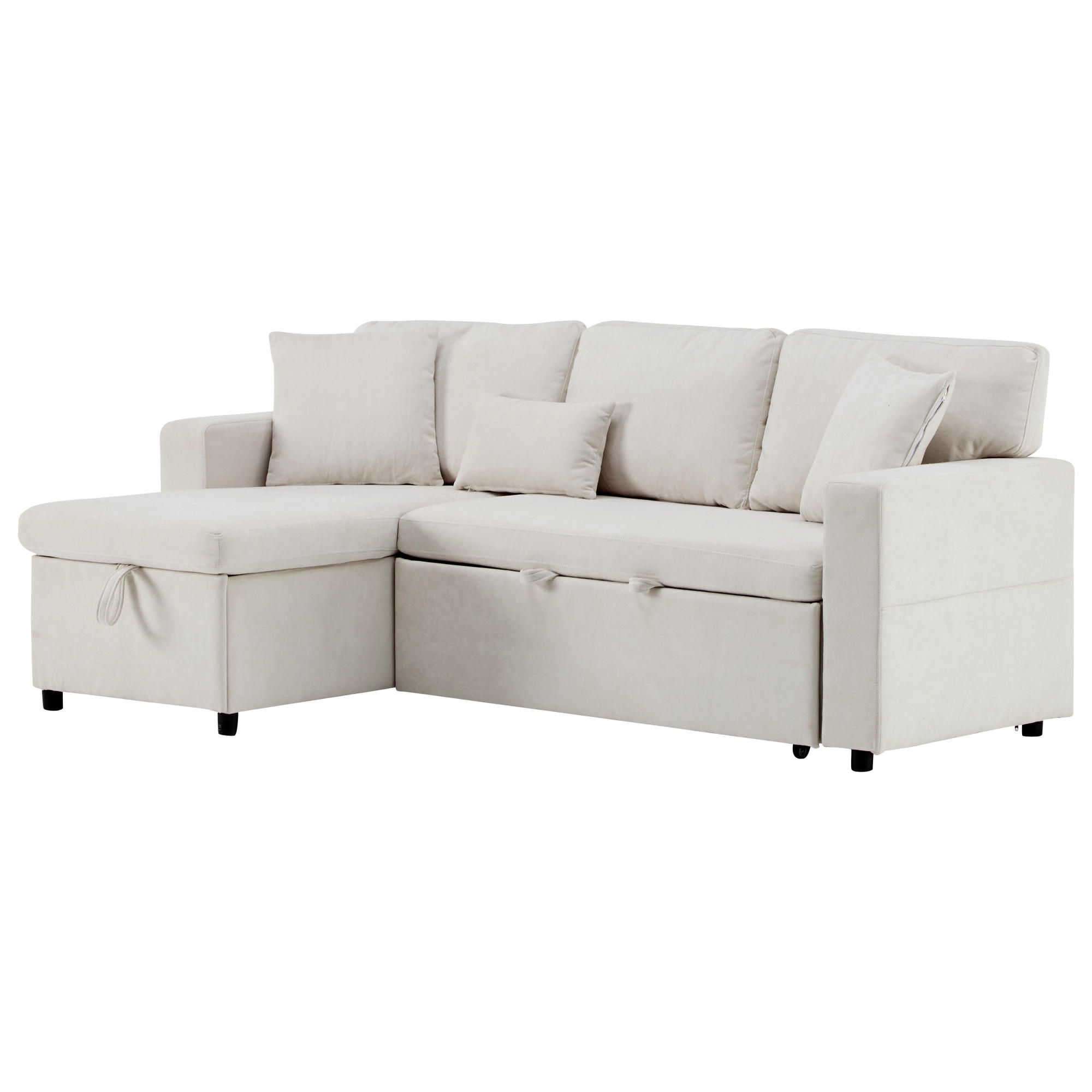 ECKSOFA L-Form Schlafcouch mit Stauraum und USB-Anschluss Samt Beige 214/131/87 cm - Beige, Textil (214/131cm) - OKWISH