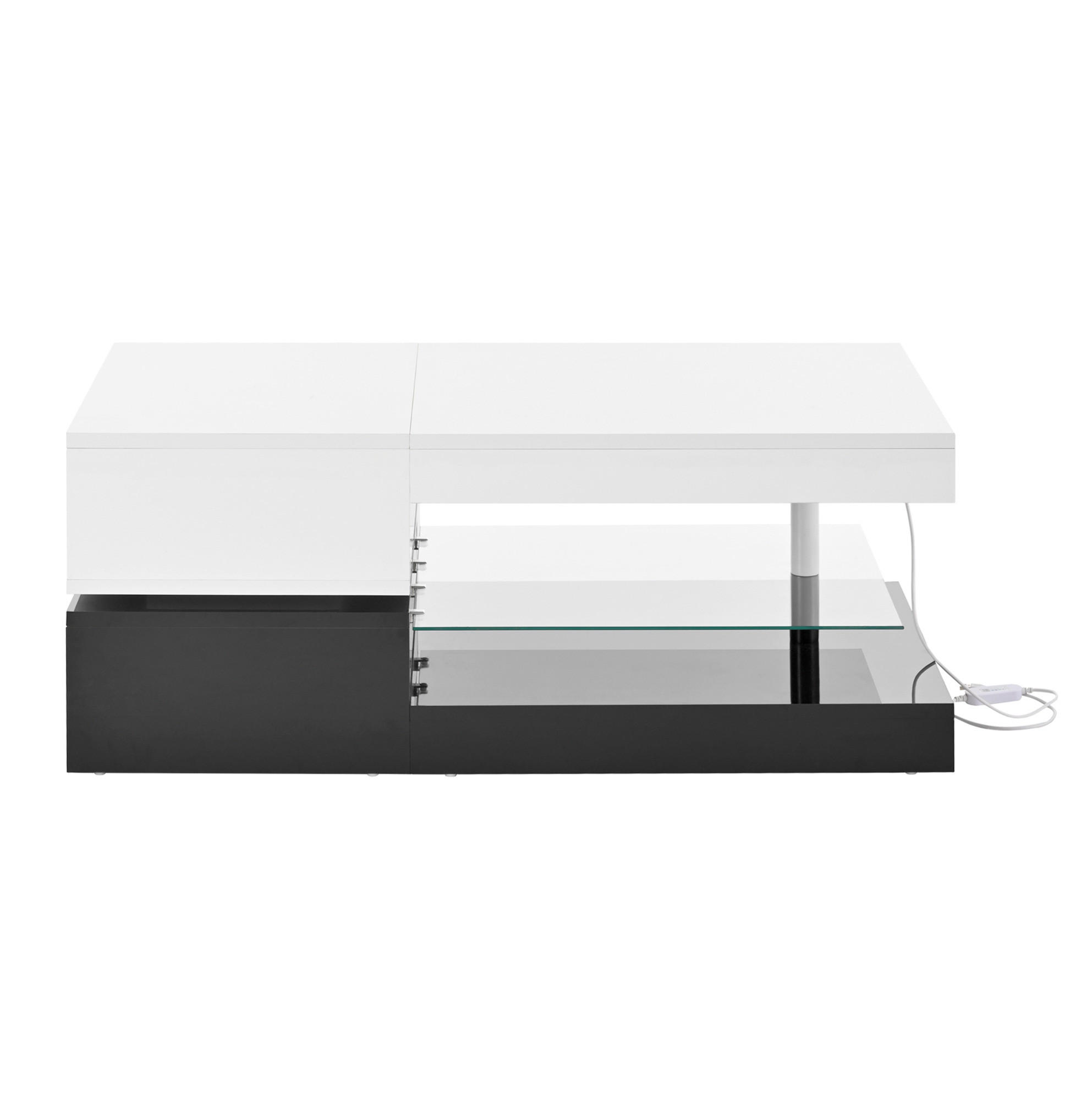 COUCHTISCH aus Holzwerkstoff und Glas 90x45x35,5 cm Schwarz/Weiß mit LED-Beleuchtung, APP- und Bluetooth-Steuerung - Weiß, Holzwerkstoff (90/45/35.5cm) - Modfu