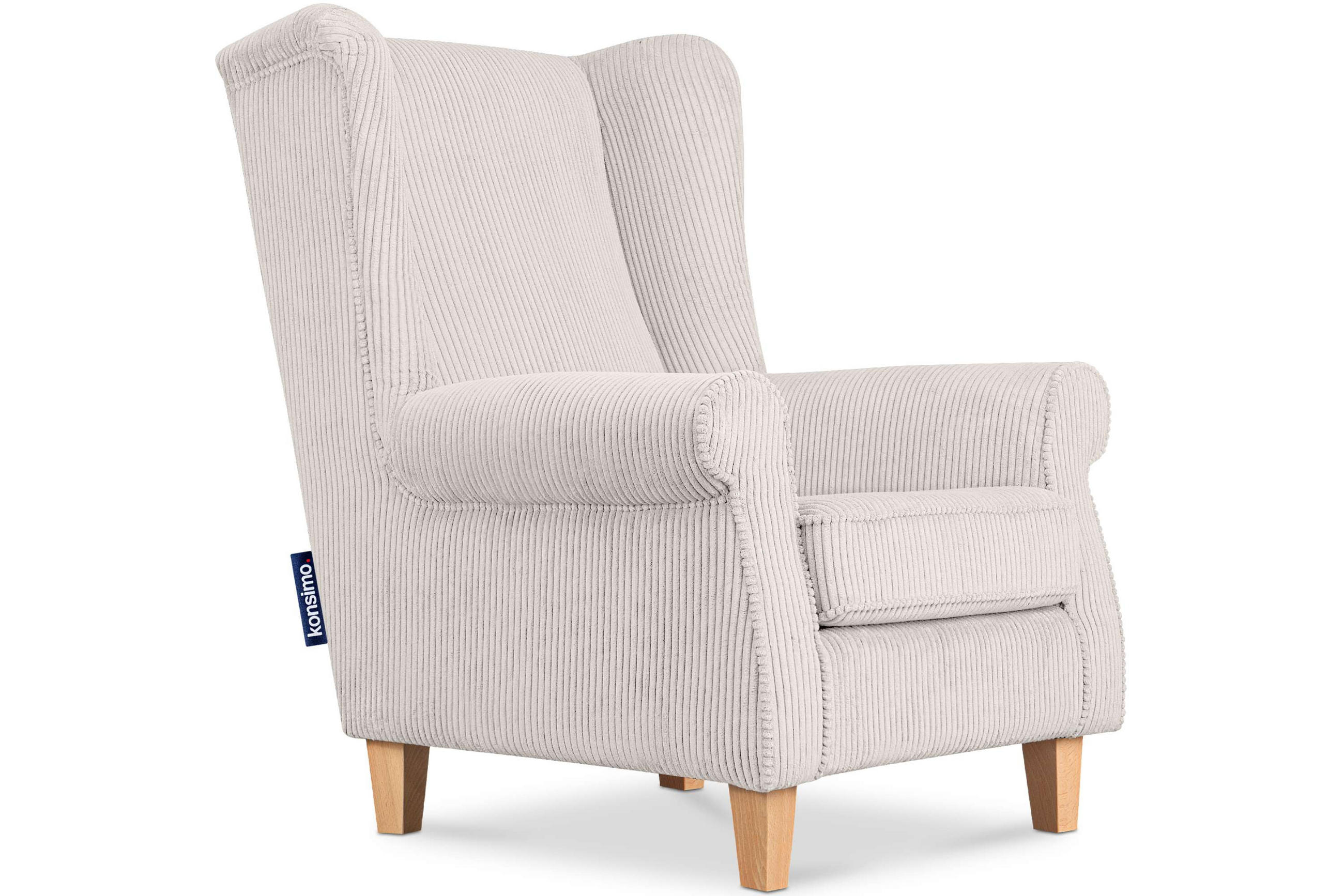 OHRENSESSEL MILES Kord-Bezug Petfriendly, beige - Beige, Holzwerkstoff/Buchenholz (82/105/97cm) - KONSIMO®
