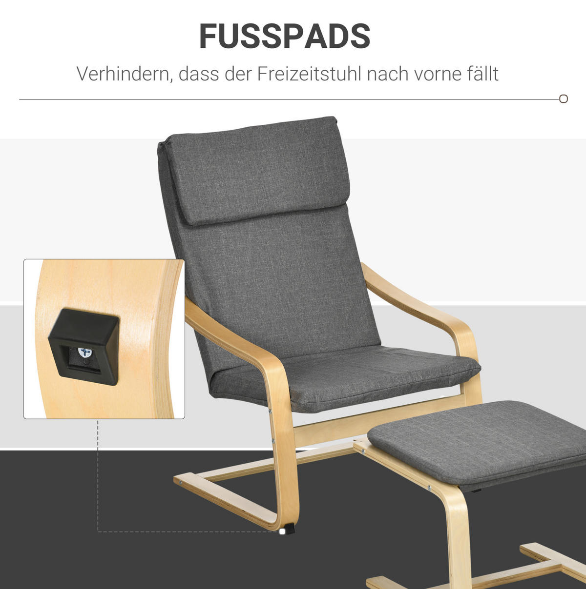 RELAXSESSEL 66.5/99/80 cm Grau aus Leinen mit Fußhocker - Grau, Textil (80/99/66.5cm) - OKMYHOME