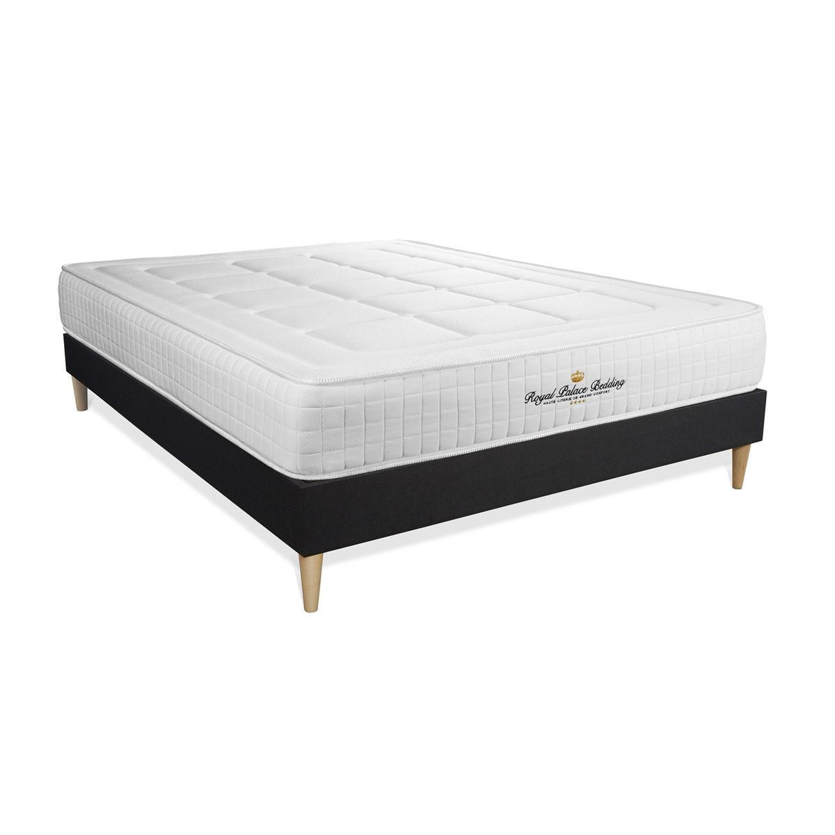 BETT Balmoral Memory-Schaum 180 x 220 cm h3 - Kit Bettgestell Schwarz - Beige/Schwarz, Karton/Holz (180/220cm) - ROYAL PALACE BEDDING