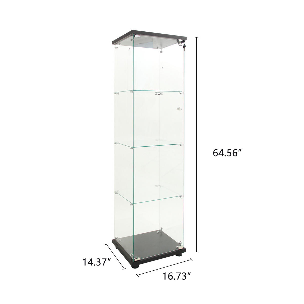 GLASVITRINE mit 4 Einlegeböden, verstellbare LED-Leuchten, Einzeltür mit Sicherheitsschloss, Schwarz - Schwarz, Glas (36.5/164/42.5cm) - BRILVERDE