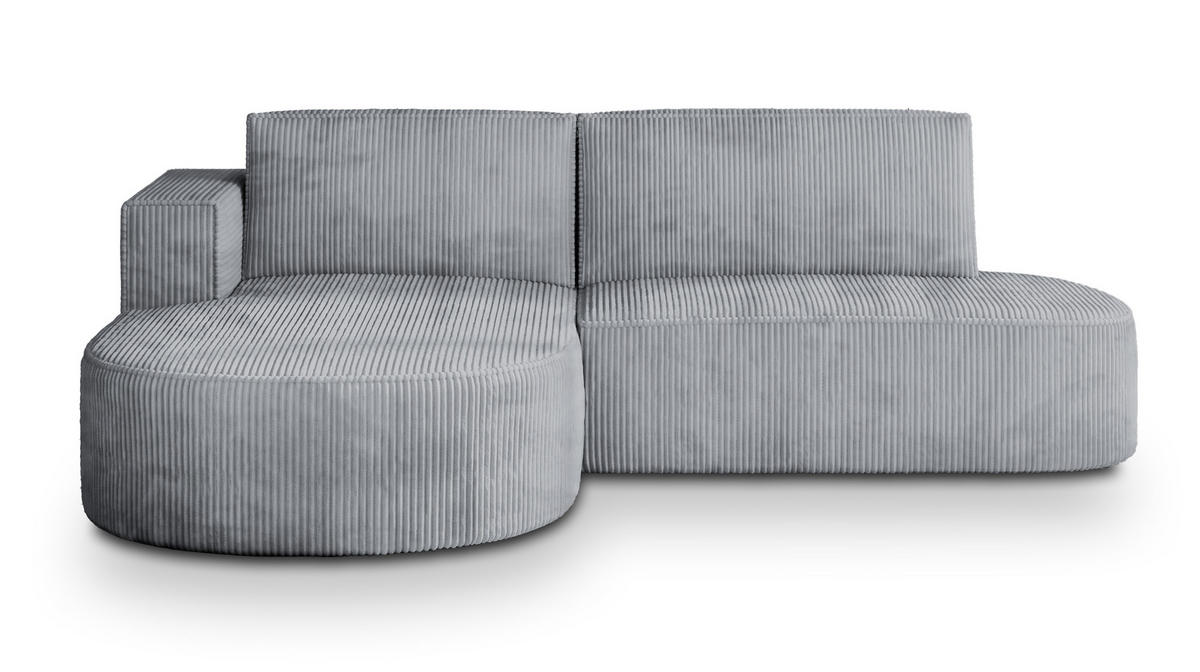 ECKSOFA CORTIO P L-S Hellgrau Kordstoff mit Schlaffunktion - Hellgrau, Holz (265/174cm) - MASSENO