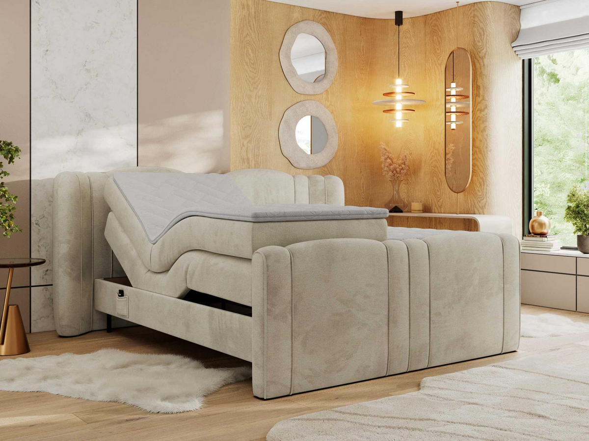 BOXBETT FORTINA 180/200 - Beige Velvet - H4 - Beige, Holz/Textil (180/200cm) - MKS