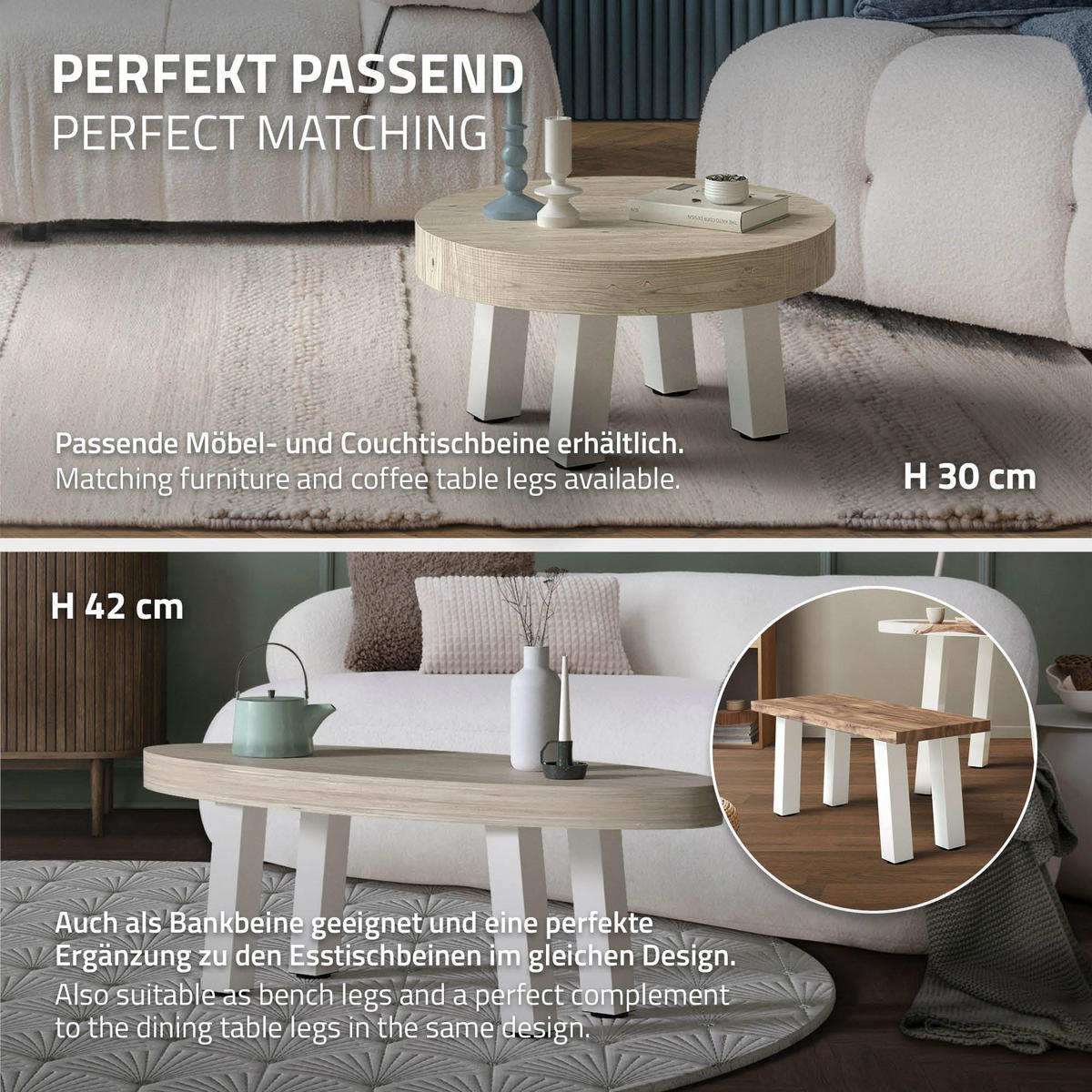 TISCHBEINE 4er Set I-96GRAD-Design H:72 cm Weiß 8x8 cm - Weiß, Metall (8/72/8cm) - ML-DESIGN