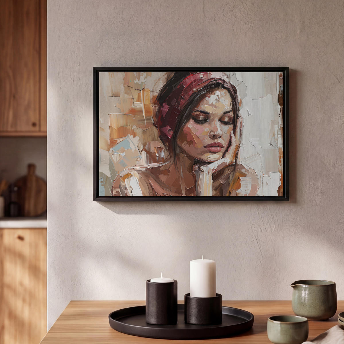 LEINWAND Bilder mit Rahmen - Frau - Lackierung - Porträt - Modern - 30x20 - Altrosa, Textil (30/20cm) - MuchoWow