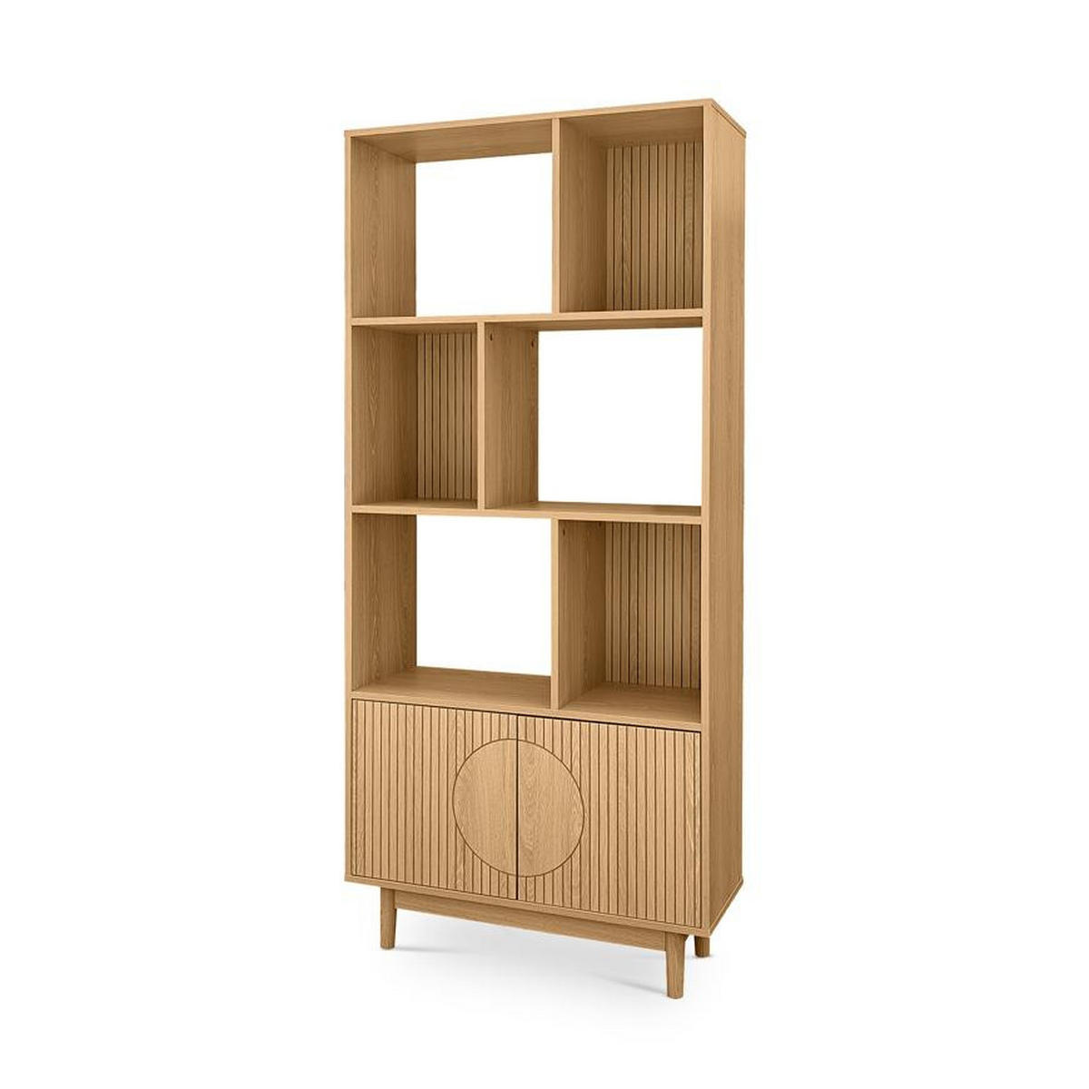 BÜCHERREGAL Skandinavisches, 180 cm hoch, mit 2 Türen und 6 Regalböden, Eichenoptik - LILA - Eichefarben/Salbeigrün, Holzwerkstoff/Metall (80/179/30cm) - Sicaan