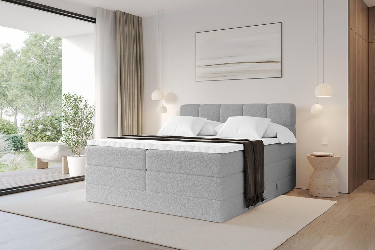 BOXBETT mit Matratze H3/H4 - FAMA KING - 160x200 cm Hellgrau Quelle - Hellgrau, Holzwerkstoff (160/200cm) - ALTDECOR