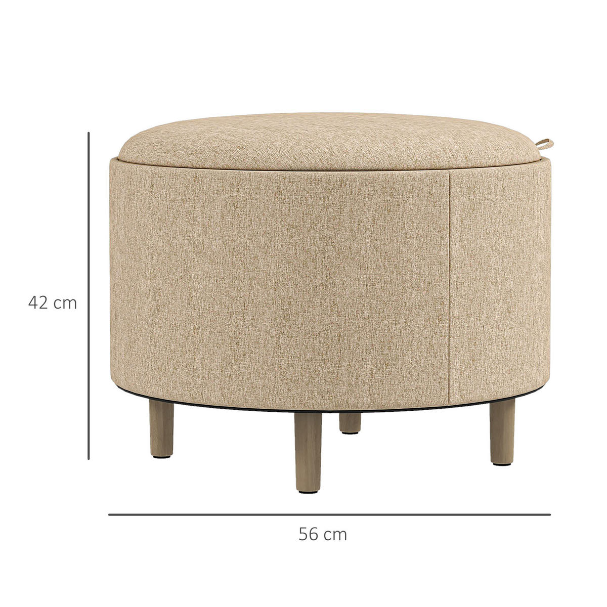POUF DE-16380 3-in-1 mit reversiblem Deckel und Holzbeinen Beige - Beige, Textil (56/42/56cm) - ComfortXL