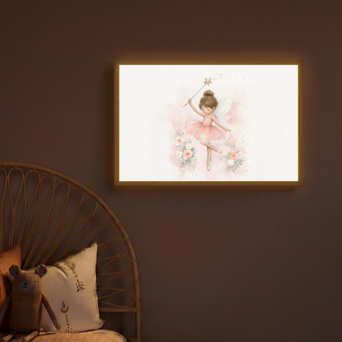 NACHTTISCHLAMPE MIT AKKU Ballerina - Fee - Blumen - Rosa 60x40 cm - Rosa, Holzwerkstoff (8/60/40cm) - OnlyWow