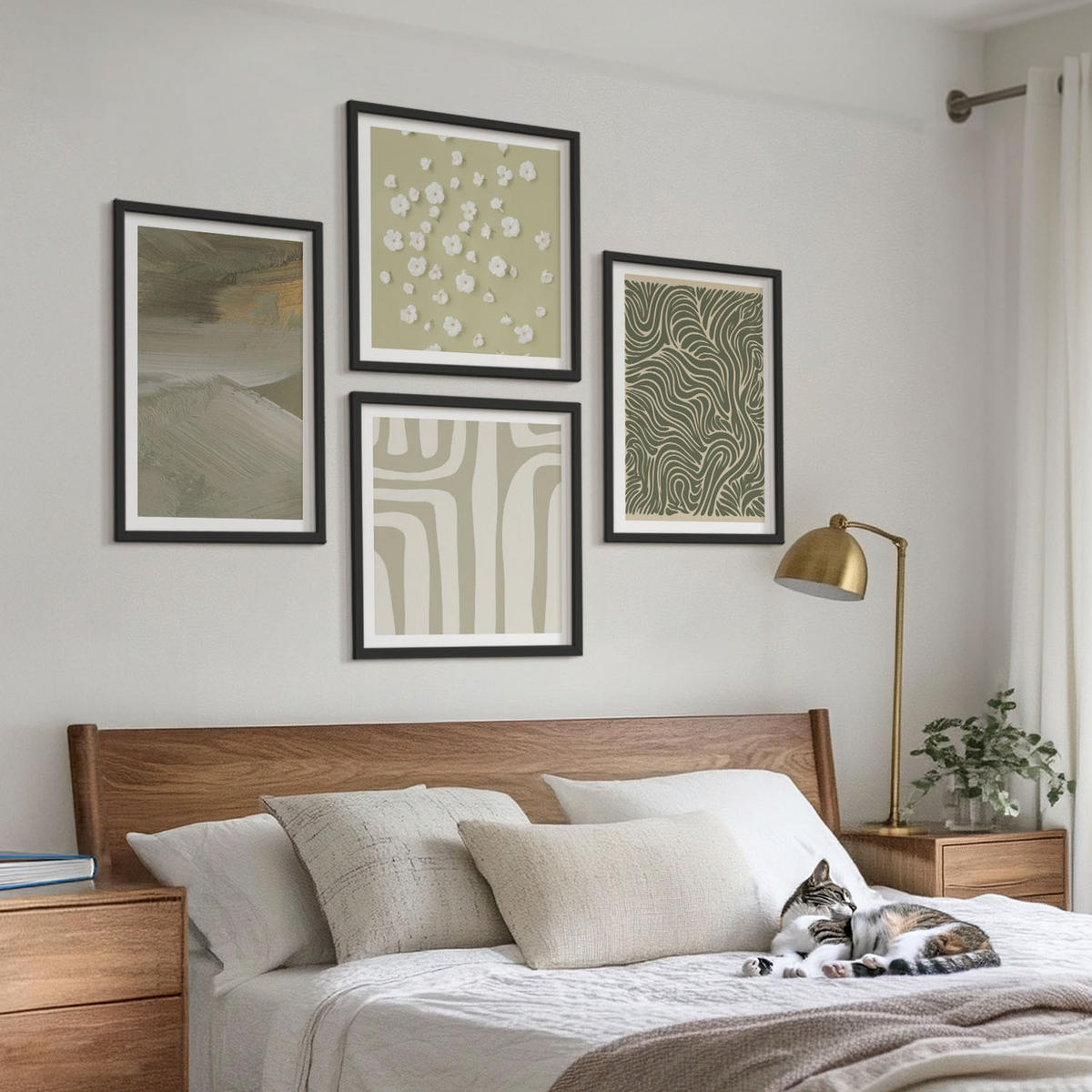 BILDER SET 4er Set - 50x50 cm & 40x60 cm Schwarzer Rahmen - Abstrakte Boho-Muster - Schwarz, Kunststoff (50/50cm) - TULUP