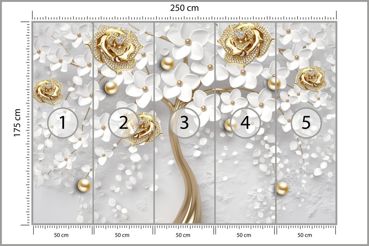FOTOTAPETE für Wohnzimmer Abstrakte Rosen Baum Blumen Räumliche Äste Zweige 250x175 - Gelb/Weiß, Papier (250/175cm) - Muralo