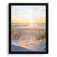 GERAHMTES BILD Strand - Sonne - Düne - Gras - Sand - Horizont 30x40 cm - Hellblau, Papier (30/40cm) - MuchoWow