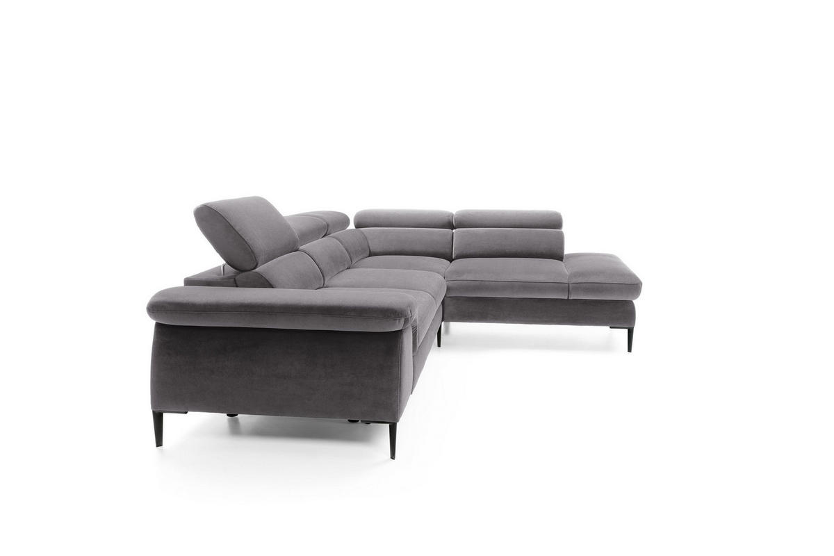 ECKSOFA MESTO Grau Velours-Stoff mit Schlaffunktion - Grau, Holz (280/214cm) - MASSENO