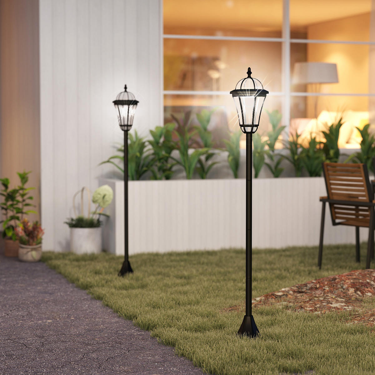 SOLAR Gartenlaterne 2er Set LED Laterne Gartenleuchte 6 Stdn. ABS H129cm - Schwarz, Kunststoff (18.5/18.5/129cm) - Outsunny