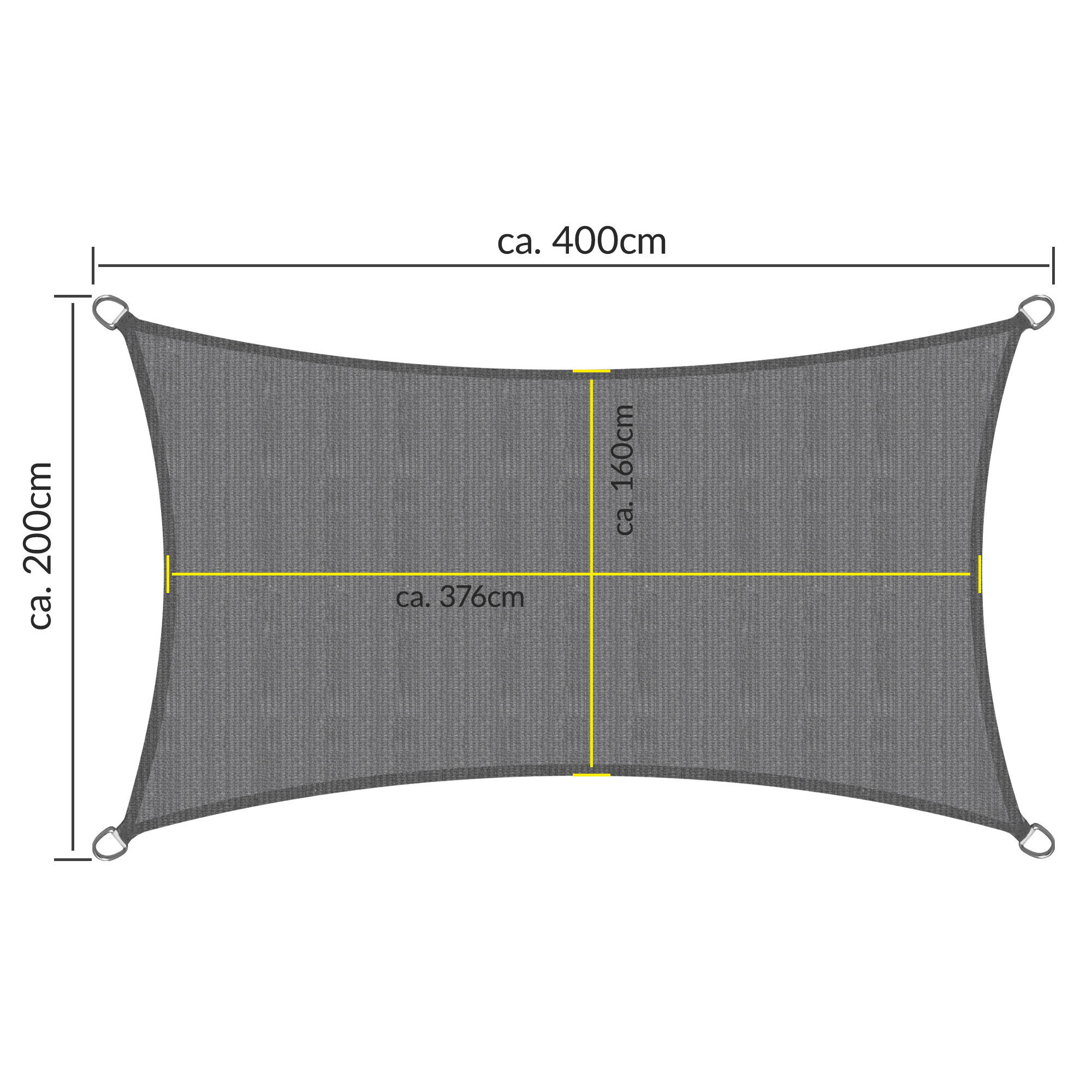 SONNENSEGEL SolVision HS9 200/400 cm rechteckig Anthrazit HDPE - Anthrazit, Kunststoff (400/200cm) - Sol Royal