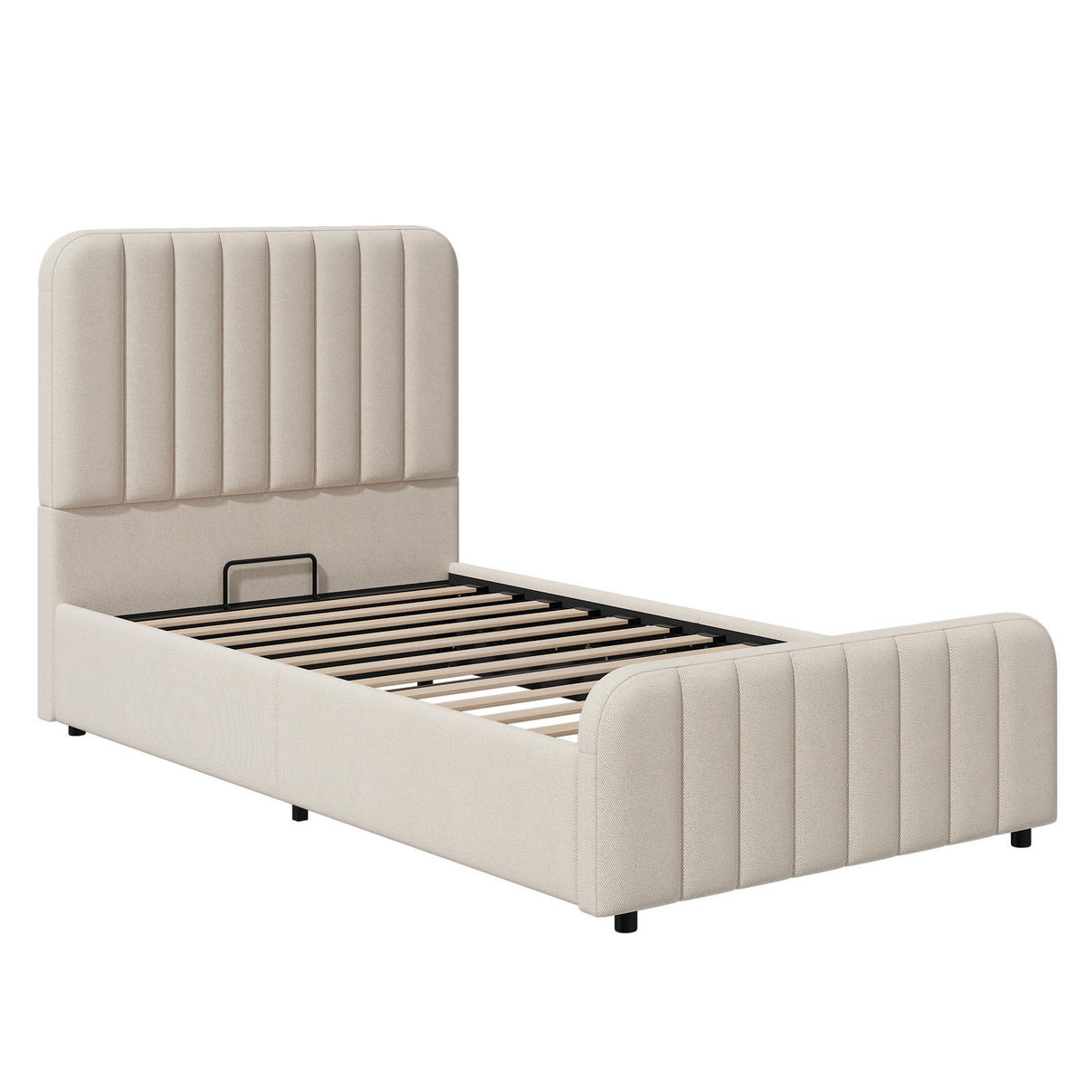 POLSTERBETT 90x200cm Hydraulisch Stauraumbett Leinen Beige - Beige, Naturmaterialien - FLIEKS