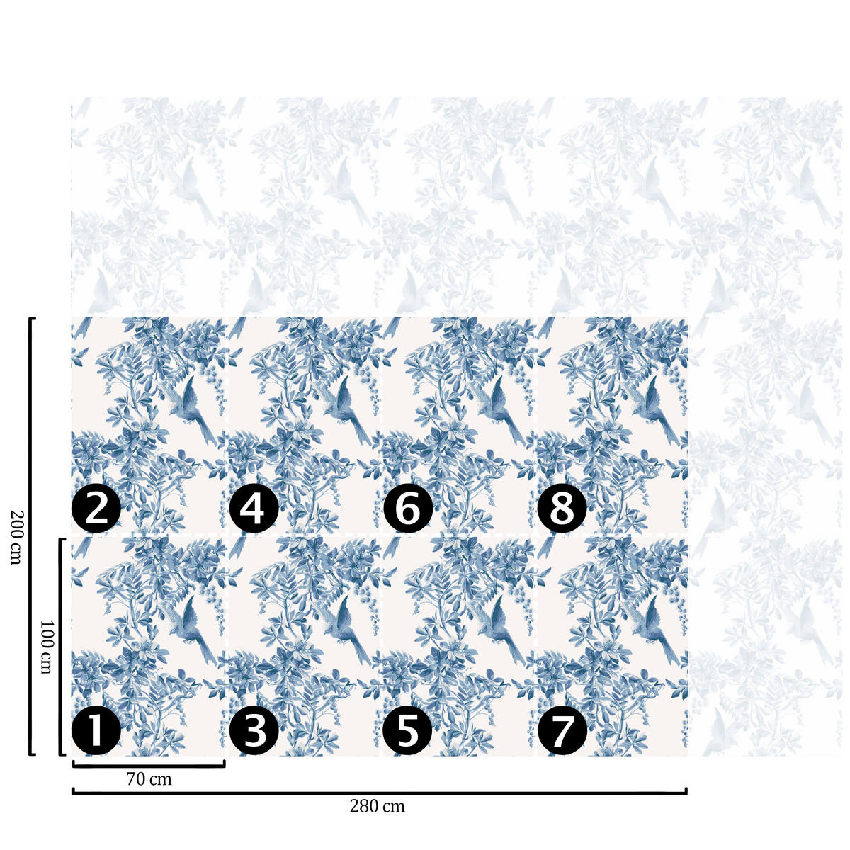 TAPETE Bukolisch aus echtem Papier, 200x280cm, 8 Bögen - Blau, Papier (200/280cm) - WALLPAPERS4BEGINNERS