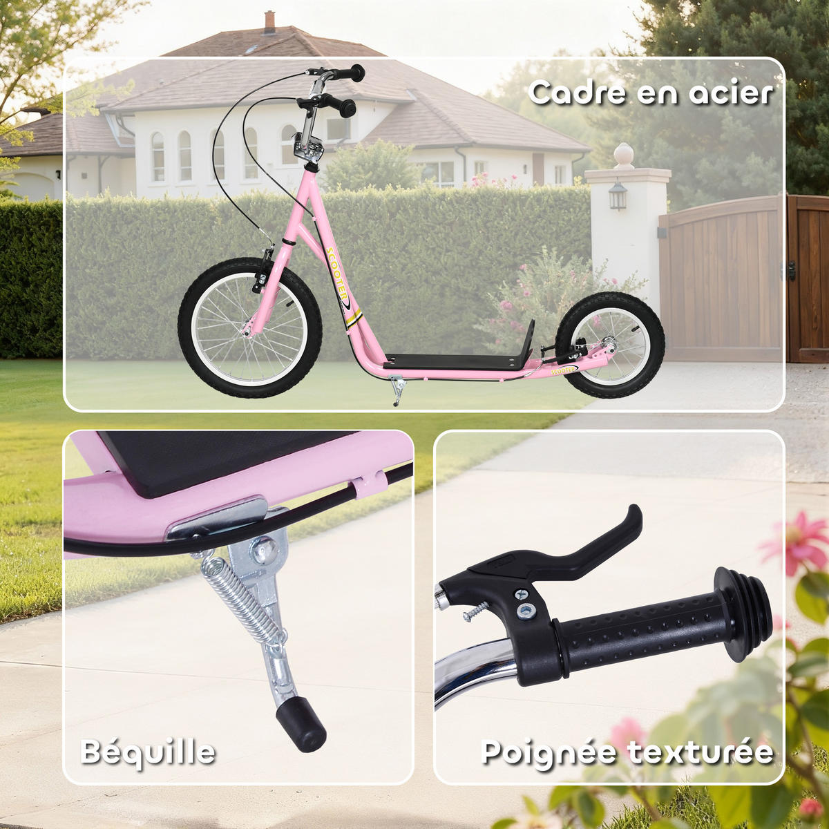 KINDERSCOOTER DE-16940 Große Reifen mit V-Bremsen Rosa - Pink, Metall (135/58/100cm) - ComfortXL