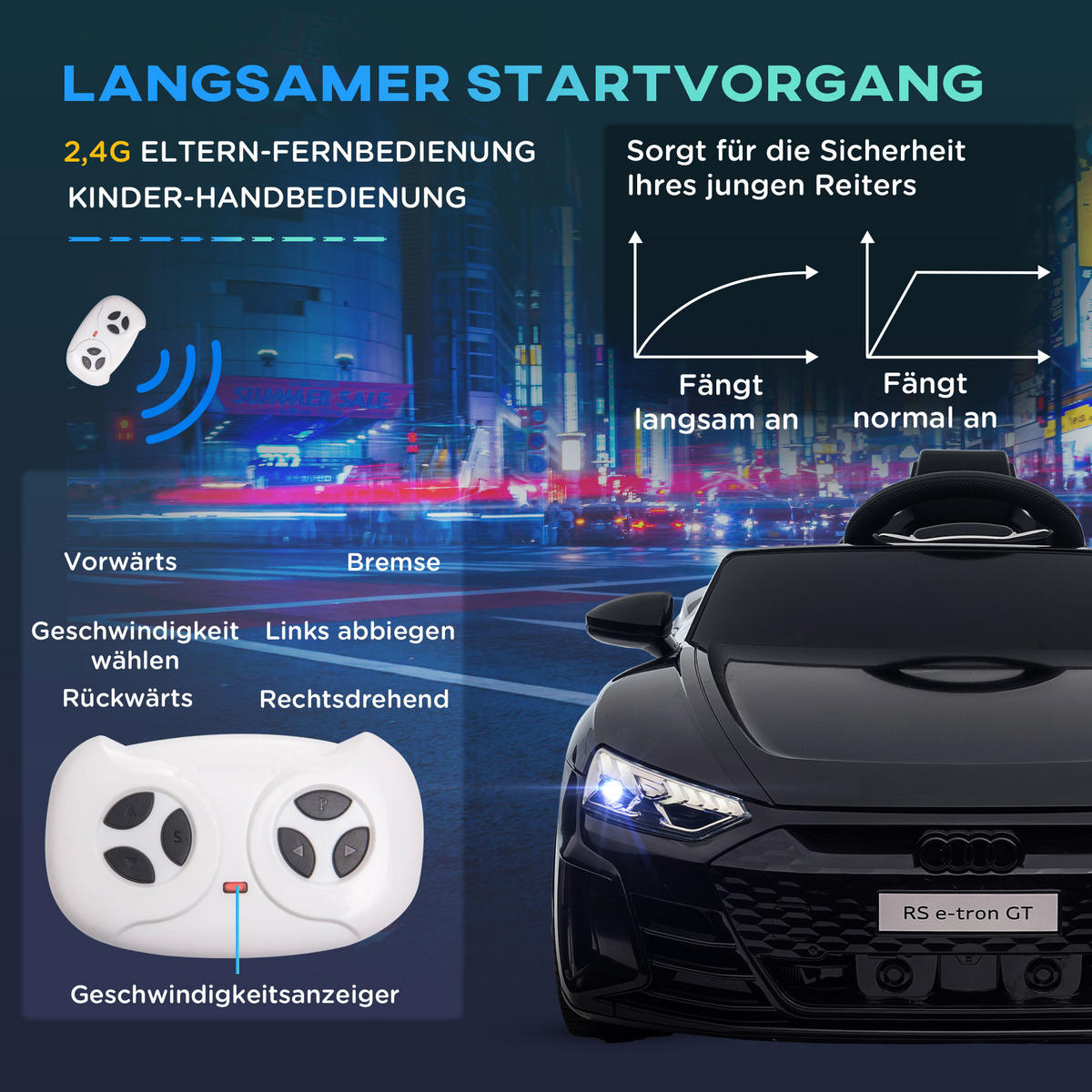 KINDER ELEKTROAUTO, Schwarz/Rot/Weiß, Kunststoff+ Eisen - Schwarz, Metall (103/58/41cm) - HOMCOM