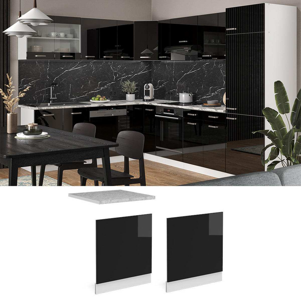 FRONTBLENDE R-Line Schwarz Hochglanz 60 cm, AP Anthrazit - Schwarz Hochglanz/Schwarz, Holzwerkstoff (60/57.2/1.6cm) - Vicco