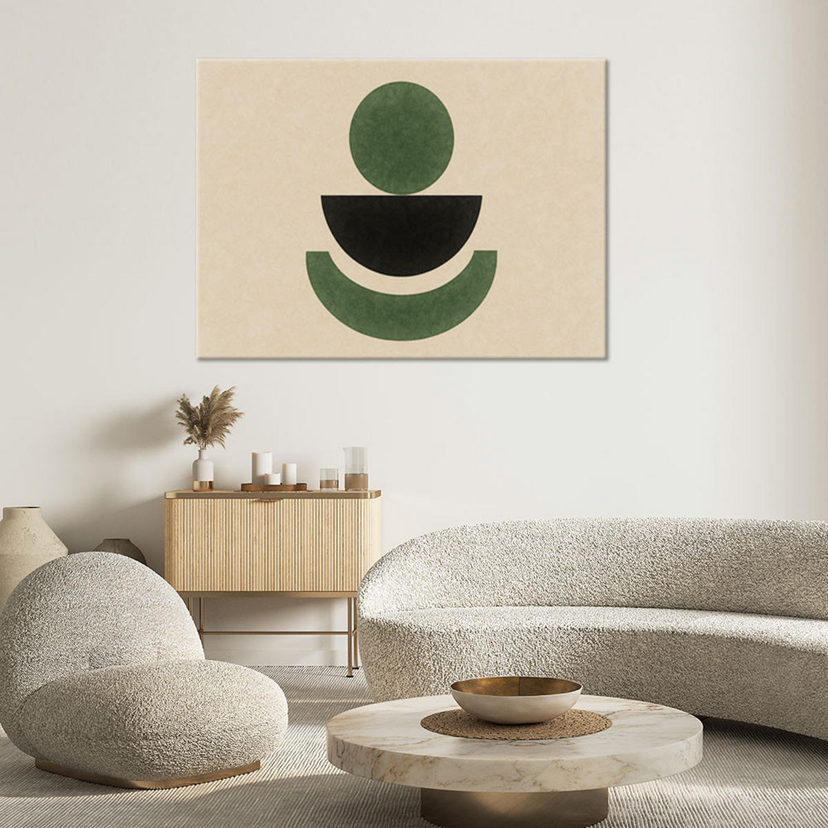 LEINWANDBILD Geometrie Abstraktion Grün 120x80cm - Beige, Textil (120/80cm) - Feeby