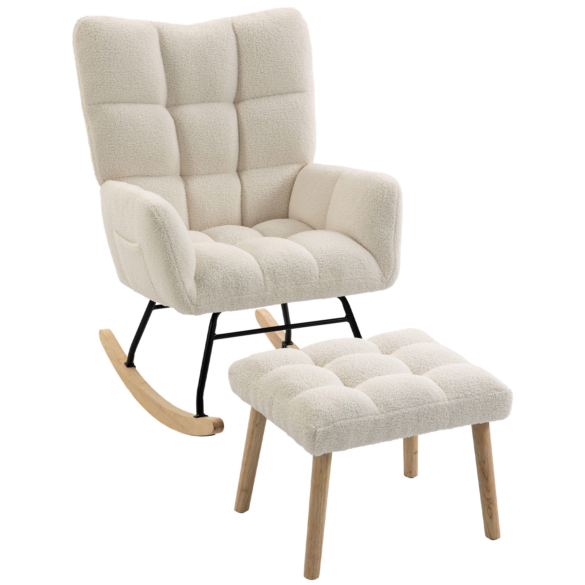 SCHAUKELSTUHL Sherpa Fußstütze Seitentaschen Creme - Creme, Textil (97/100/72cm) - Vallsero