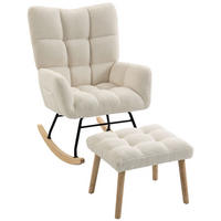 SCHAUKELSTUHL Sherpa Fußstütze Seitentaschen Creme - Creme, Textil (97/100/72cm) - Vallsero