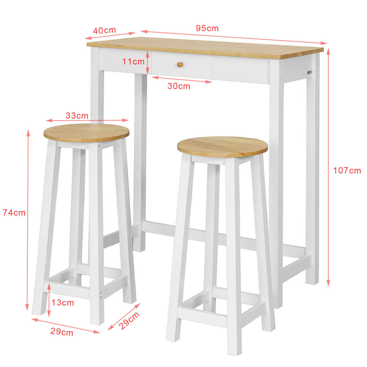 BARTISCH + 2 x BARHOCKER - Weiß, Holz/Holzwerkstoff (95/40/107cm) - SoBuy