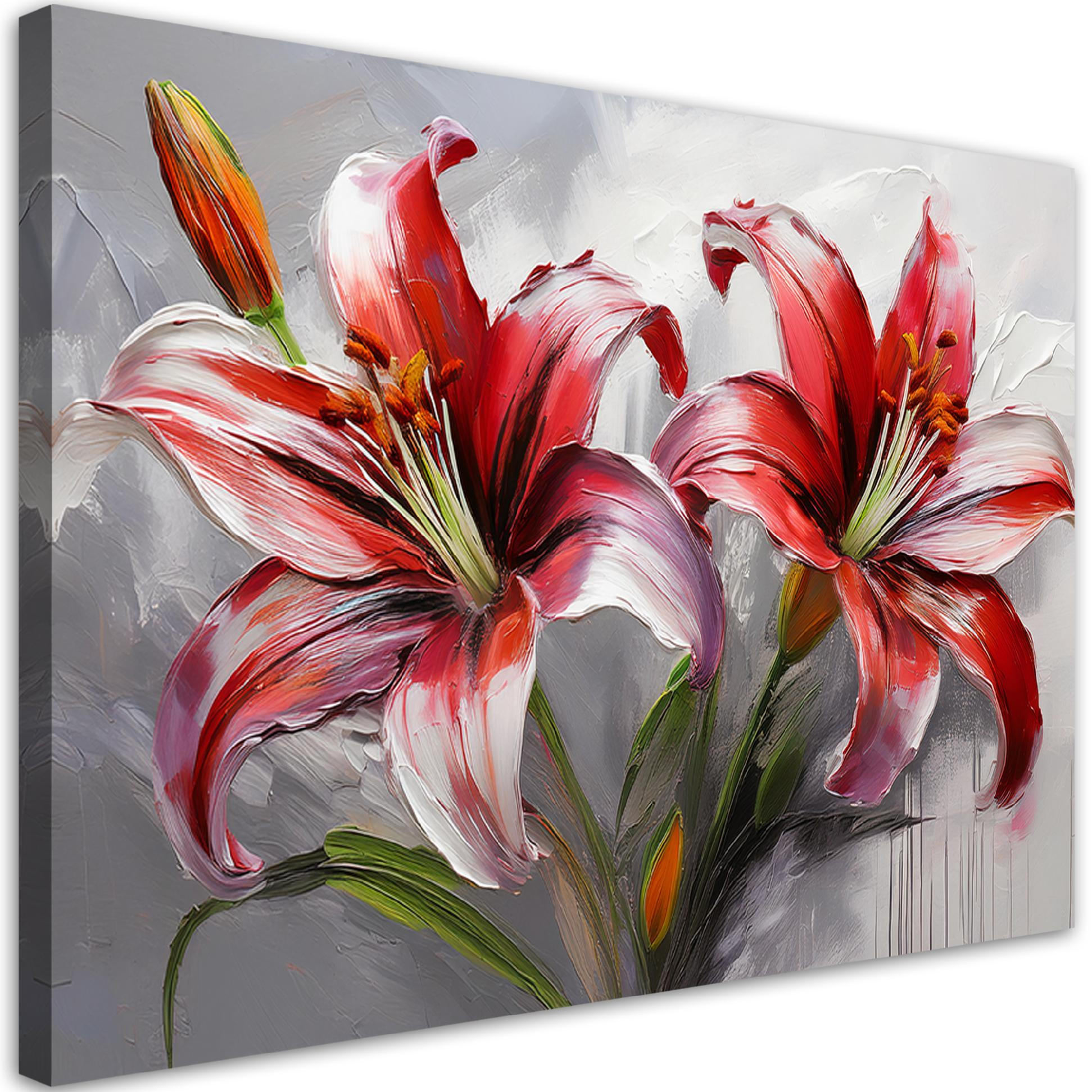 WANDBILD rote lilien bemalte blumen - Rot, Textil (60/40cm) - Feeby