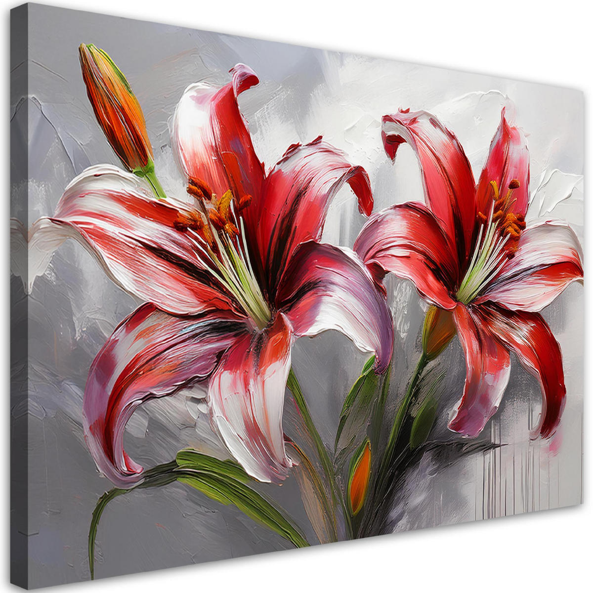 WANDBILD rote lilien bemalte blumen - Rot, Textil (60/40cm) - Feeby