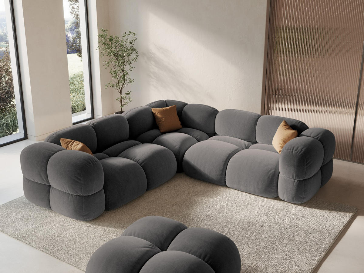 ECKSOFA Loretto aus Samt grau 4 Sitzplätze - Grau, Textil (250/250cm) - Cosmopolitan Design