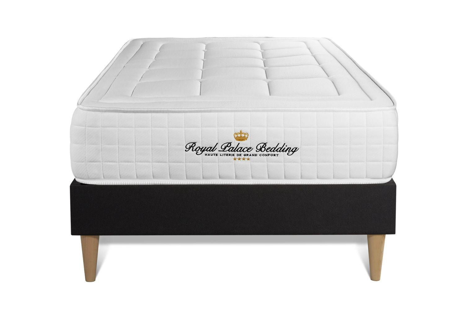 BETT Balmoral Memory-Schaum 90 x 200 cm h3 - Kit Bettgestell Schwarz - Beige/Schwarz, Holz (90/200cm) - ROYAL PALACE BEDDING