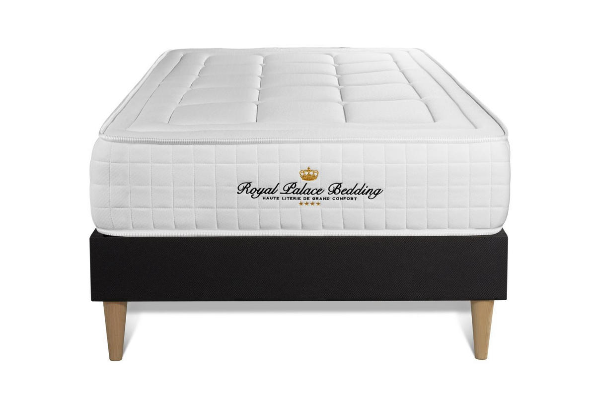 BETT Balmoral Memory-Schaum 90 x 190 cm h3 - Kit Bettgestell Schwarz - Beige/Schwarz, Holz (90/190cm) - ROYAL PALACE BEDDING