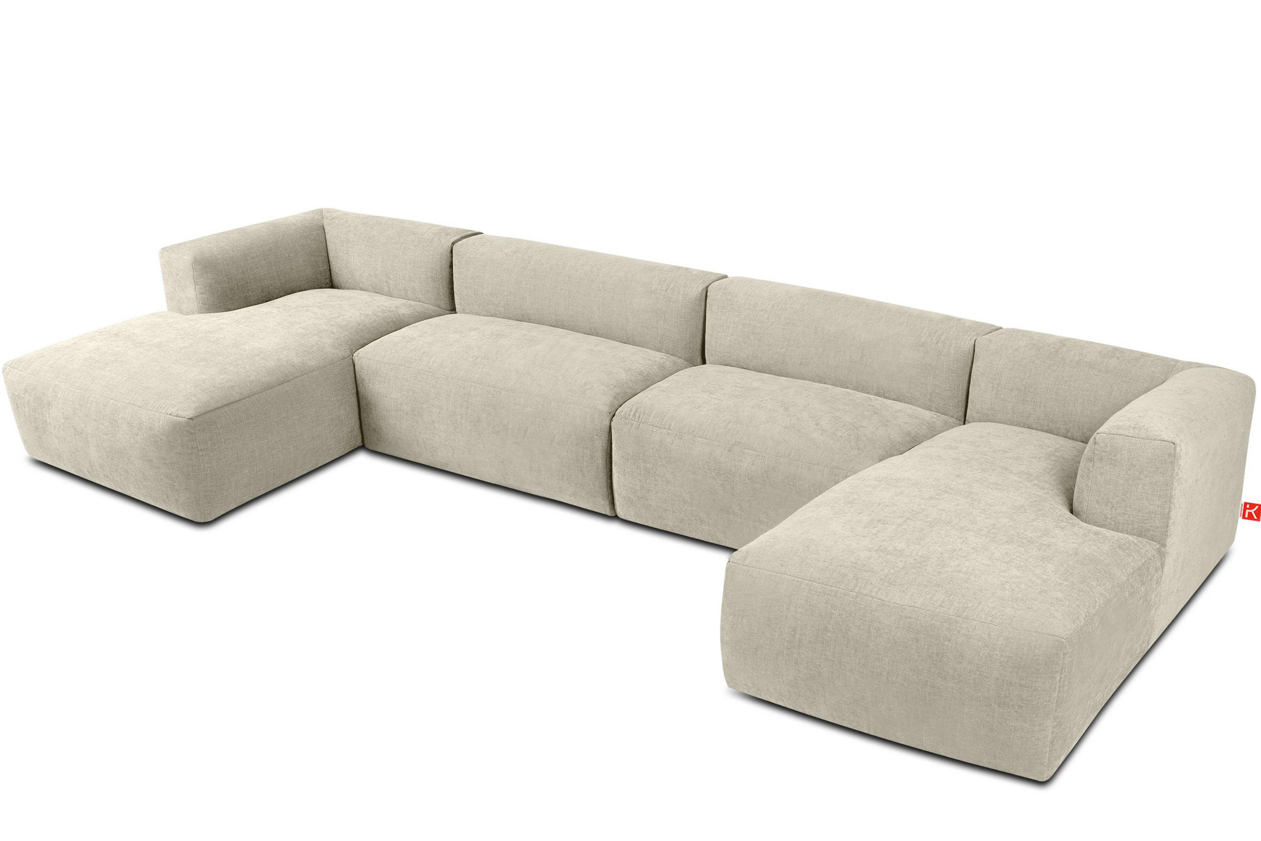 PANORAMA-ECKSOFA BUFFO 7/8 Sitzer mit extrem weicher Sitzfläche, Gewebestoff, ecru - Ecru, Textil (424/73/180cm) - KONSIMO®